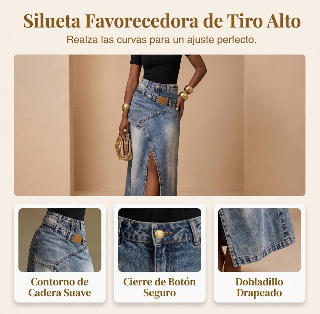 Laila | Falda Maxi de Denim Multicapa para Mujer