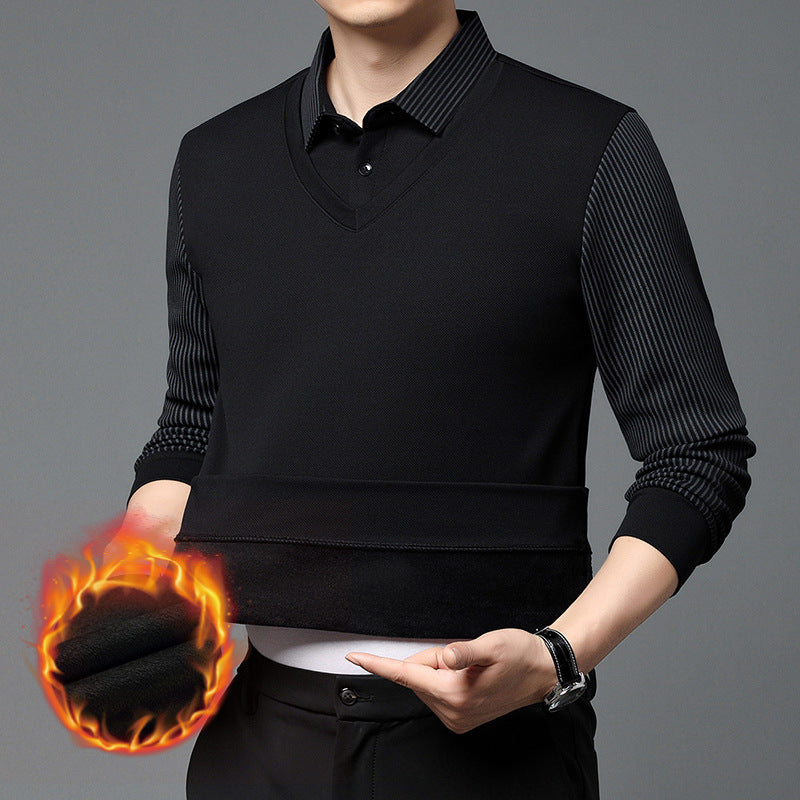 Leo | Camiseta de manga a rayas de dos piezas estilo business casual para hombre