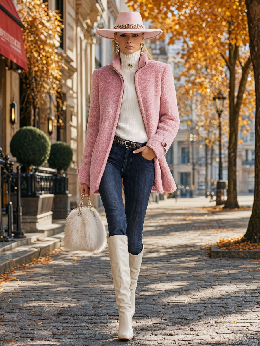 Paula | Chaqueta polar rosa vintage con cremallera