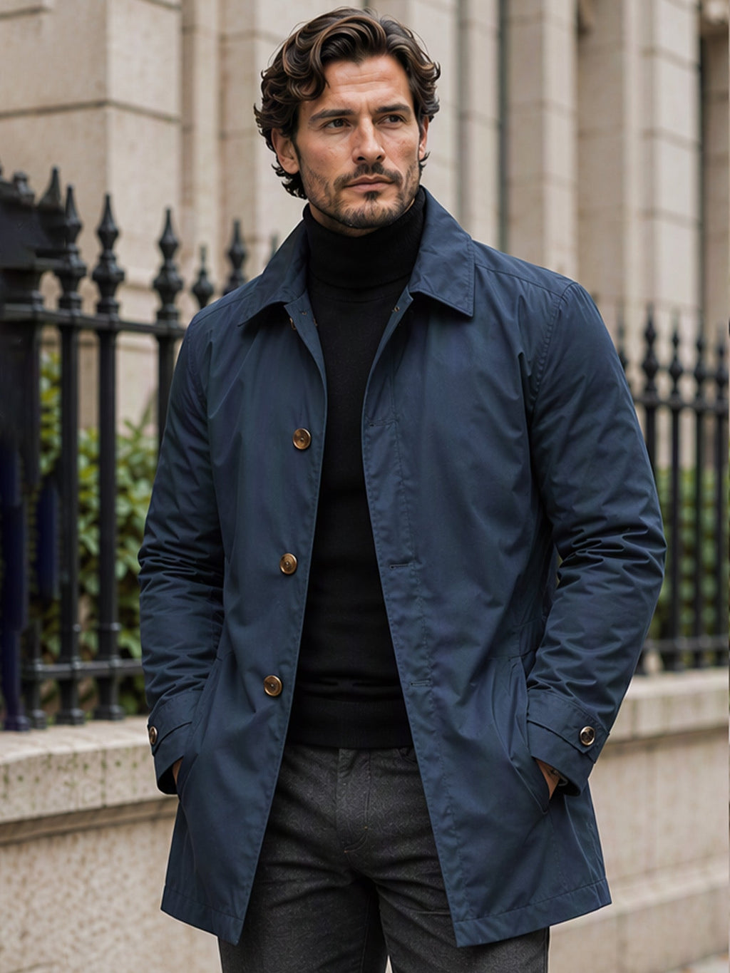 Mateo|Gabardina impermeable de media longitud para hombre