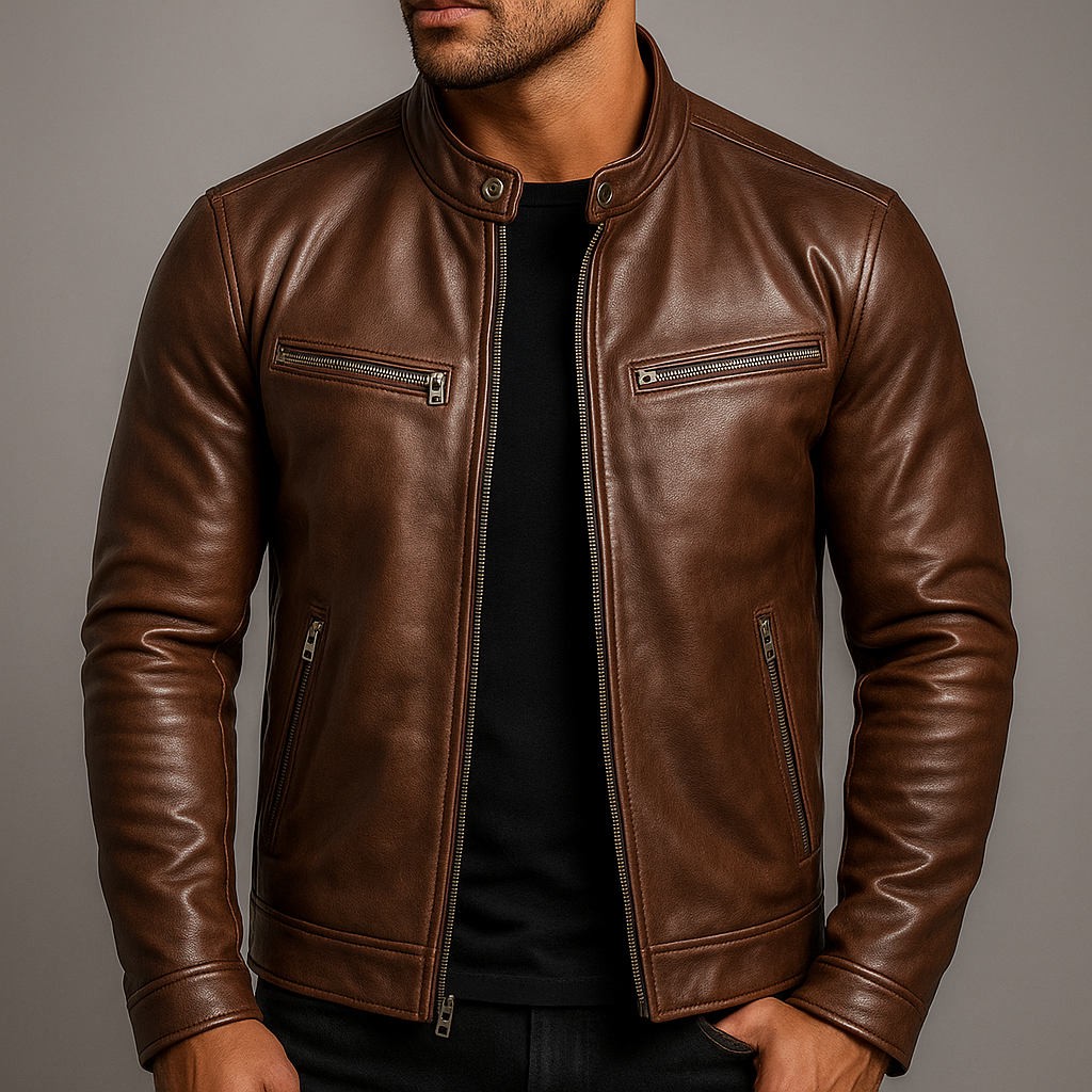 RECIO | Chaqueta vintage de cuero PU con cremallera