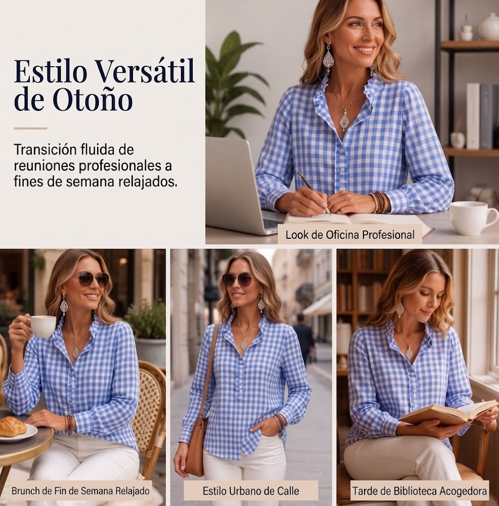 Adela | Blusa Casual de Manga Larga a Cuadros con Volantes para Mujer