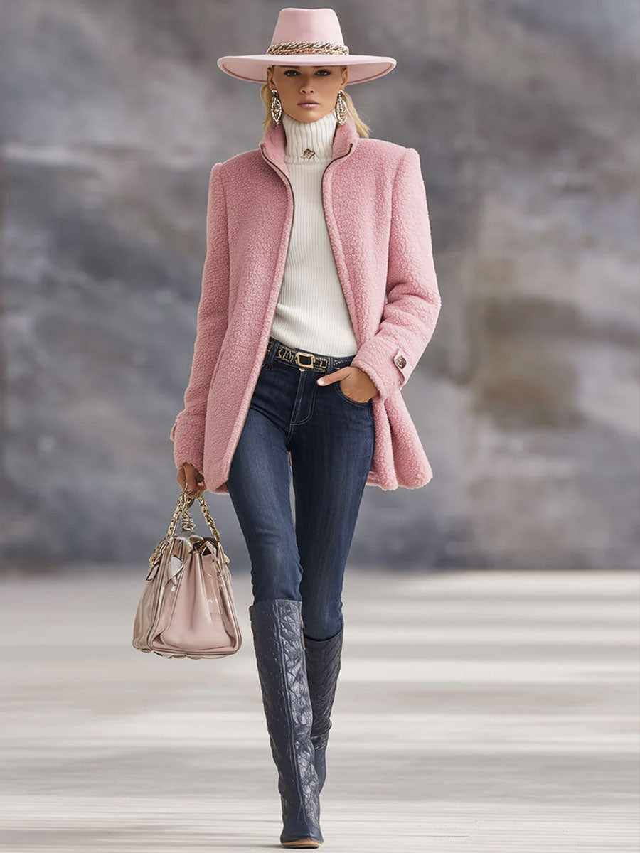 Paula | Chaqueta polar rosa vintage con cremallera