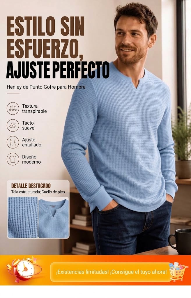 Enzo |  Camiseta de punto waffle con escote en V y corte slim para hombre