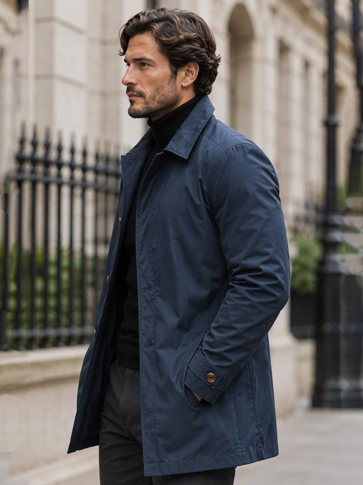 Mateo|Gabardina impermeable de media longitud para hombre