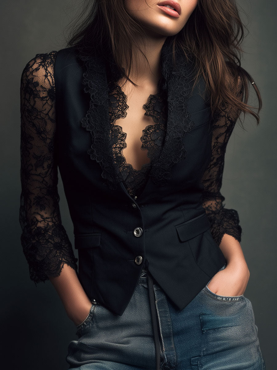 Noemi | Blazer negra con mangas semitransparentes
