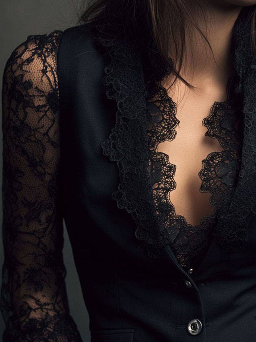 Noemi | Blazer negra con mangas semitransparentes