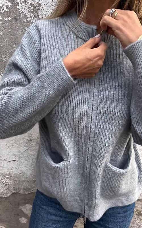 Violeta | Cárdigan de punto suave con cuello redondo y cremallera