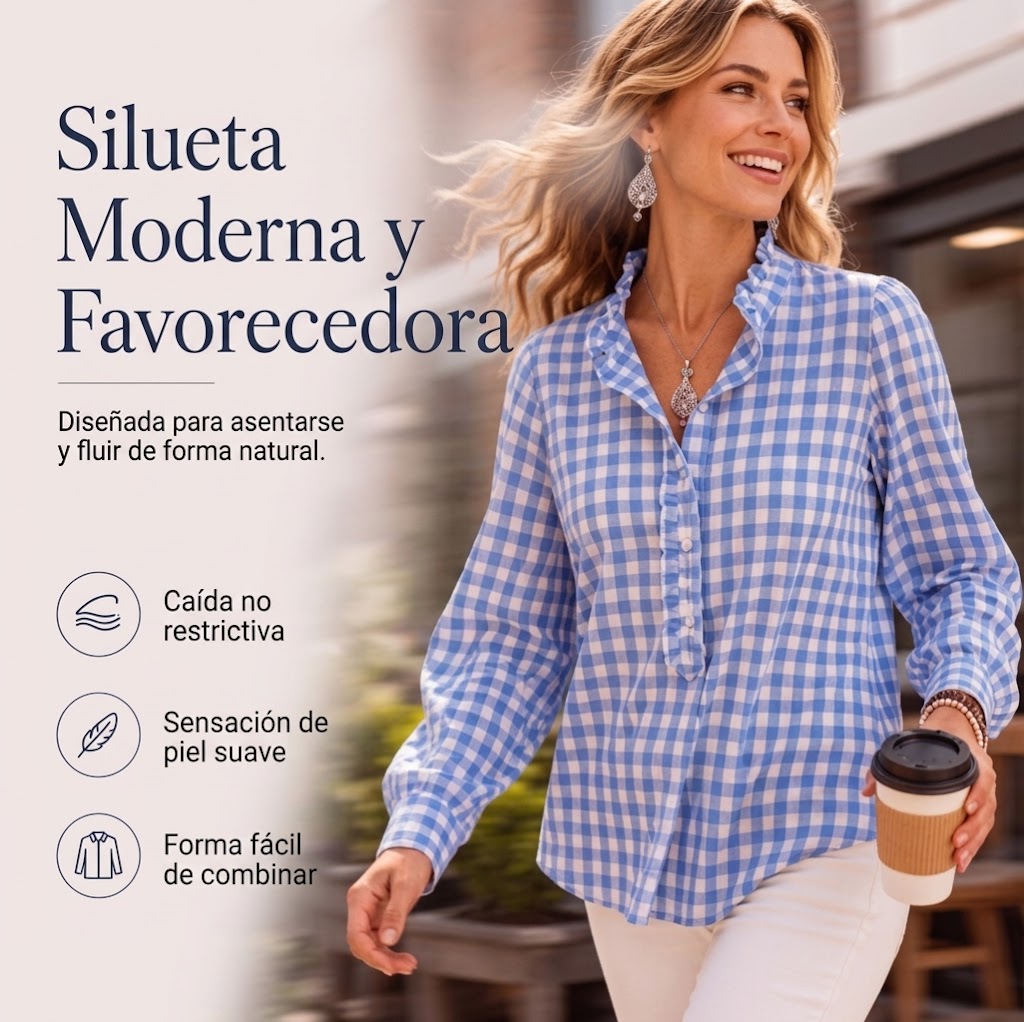 Adela | Blusa Casual de Manga Larga a Cuadros con Volantes para Mujer