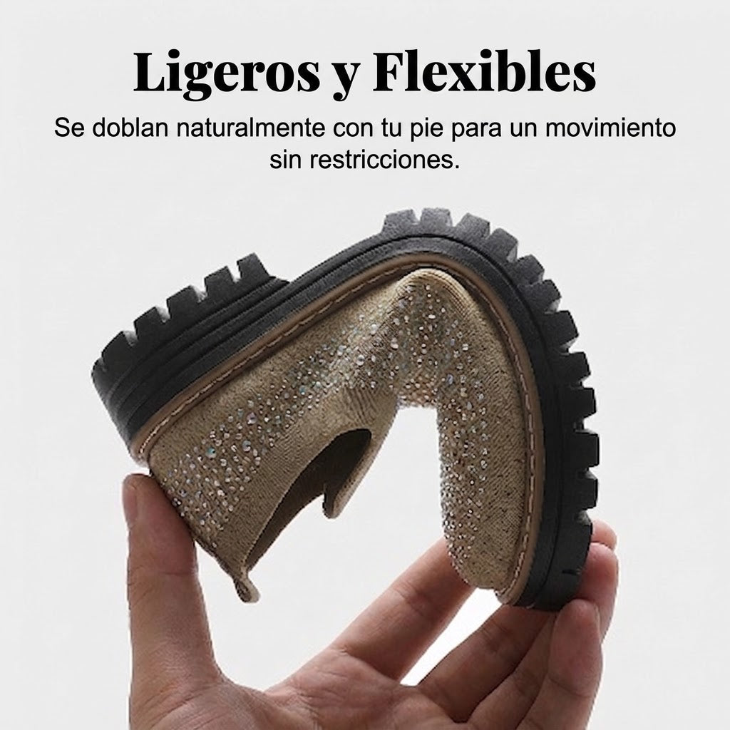 Federica | Mocasines para mujer – Suela de plataforma, adornados con strass, modernos y cómodos para la primavera