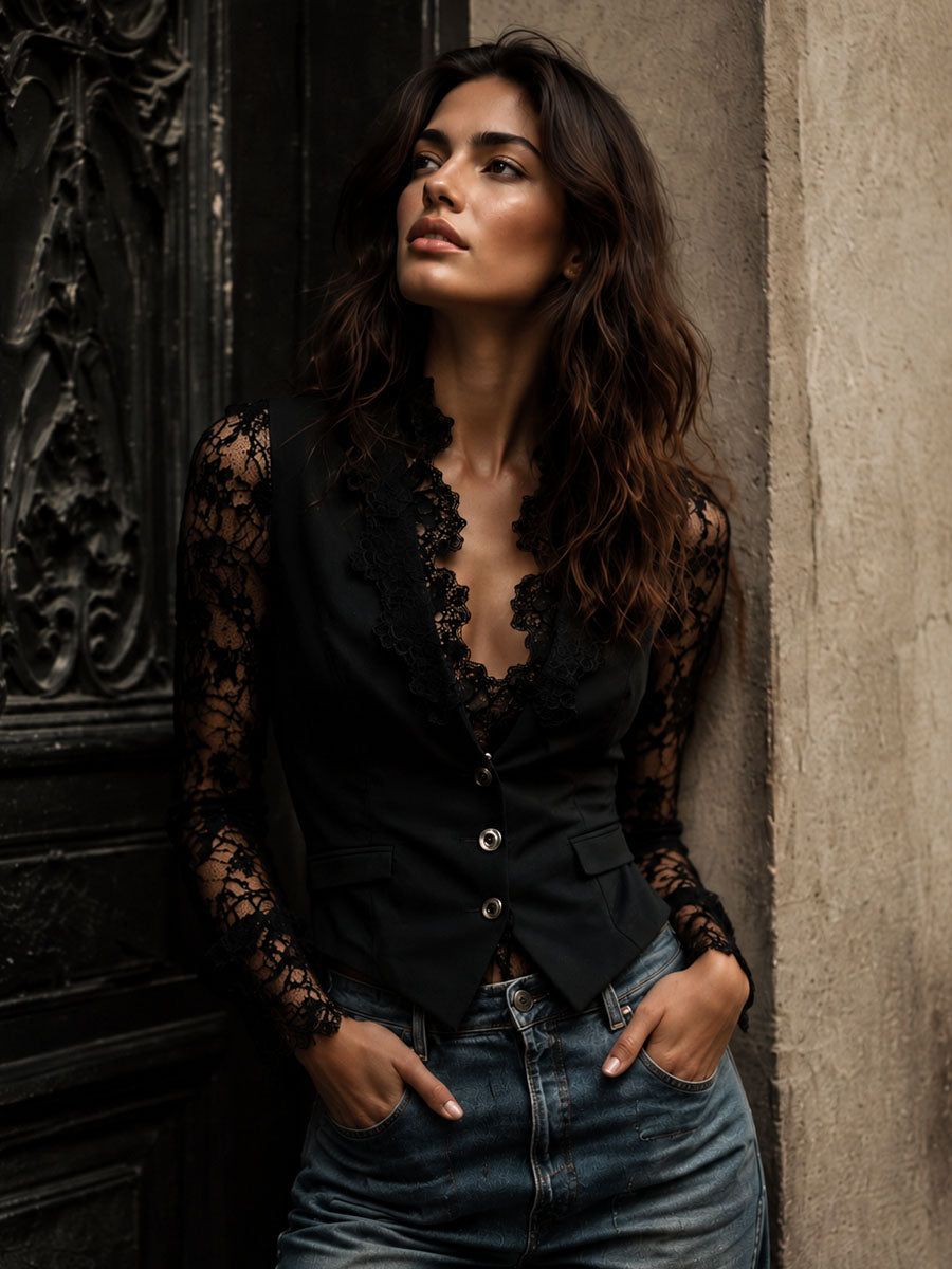 Noemi | Blazer negra con mangas semitransparentes