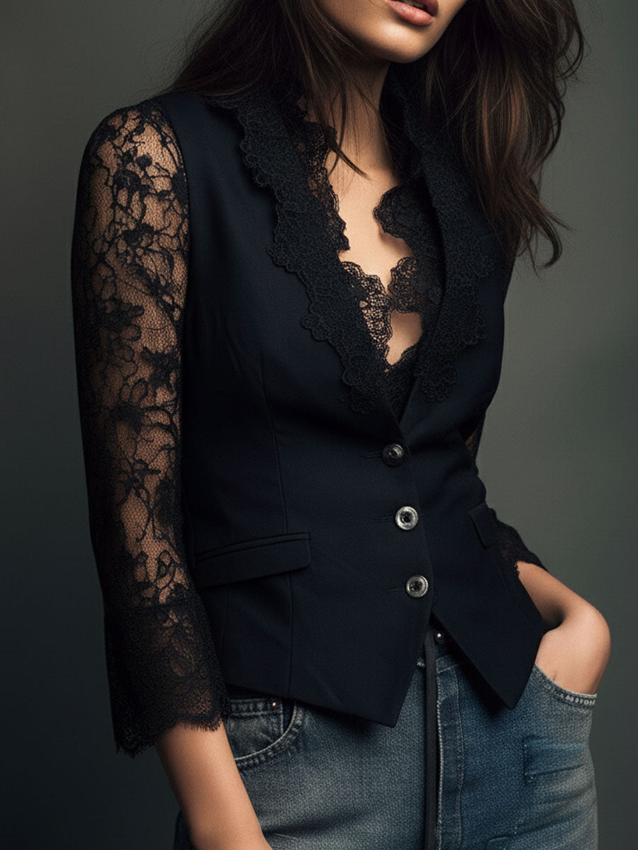 Noemi | Blazer negra con mangas semitransparentes