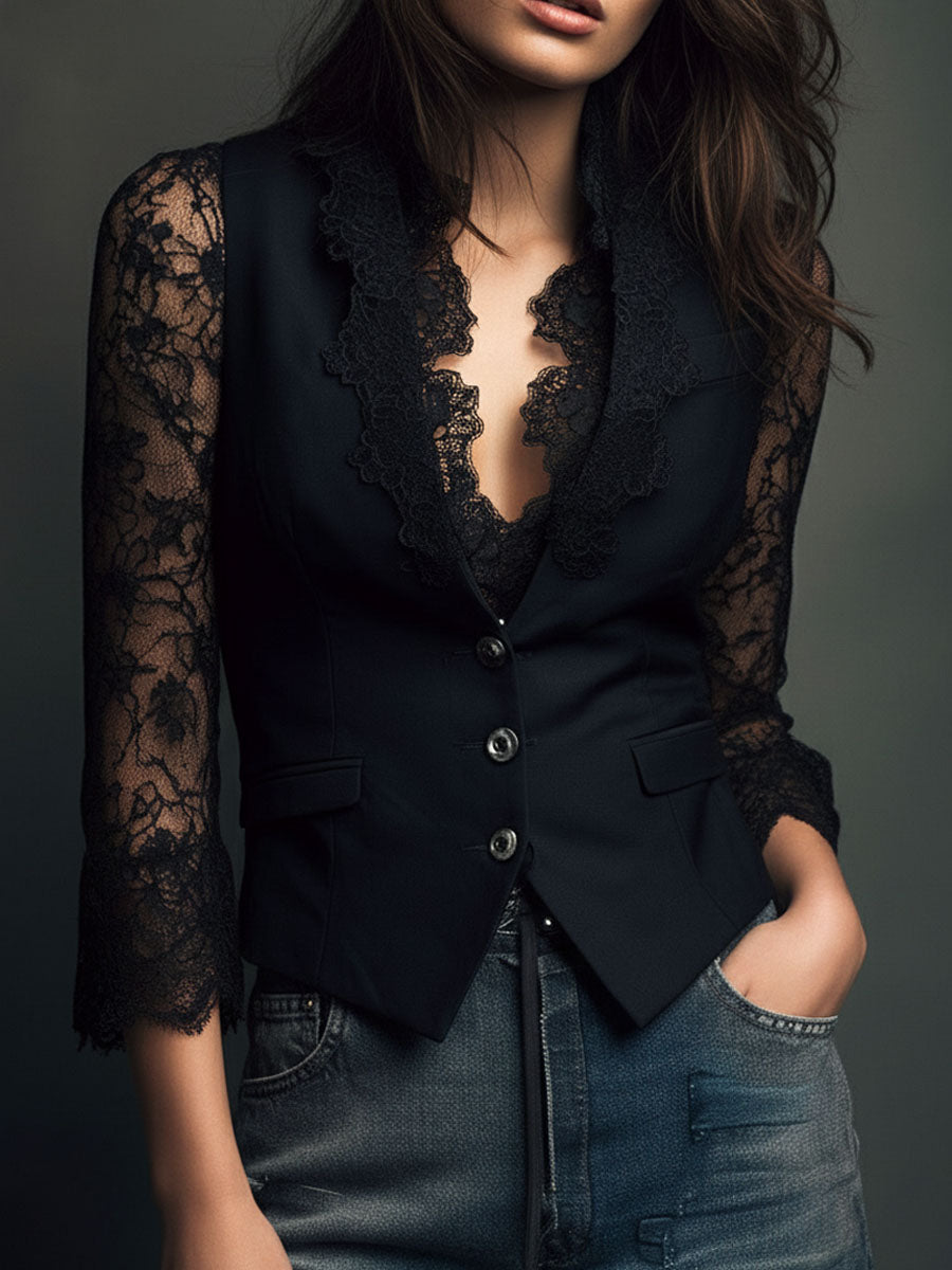 Noemi | Blazer negra con mangas semitransparentes