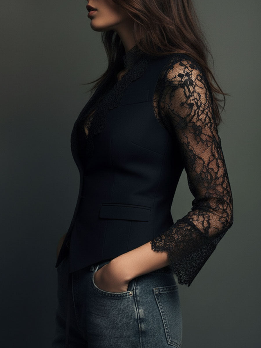 Noemi | Blazer negra con mangas semitransparentes