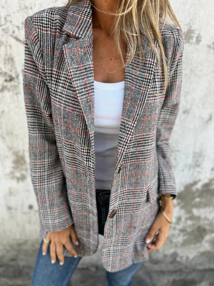 Ruth |  Blazer de Cuadros Casual con Solapas
