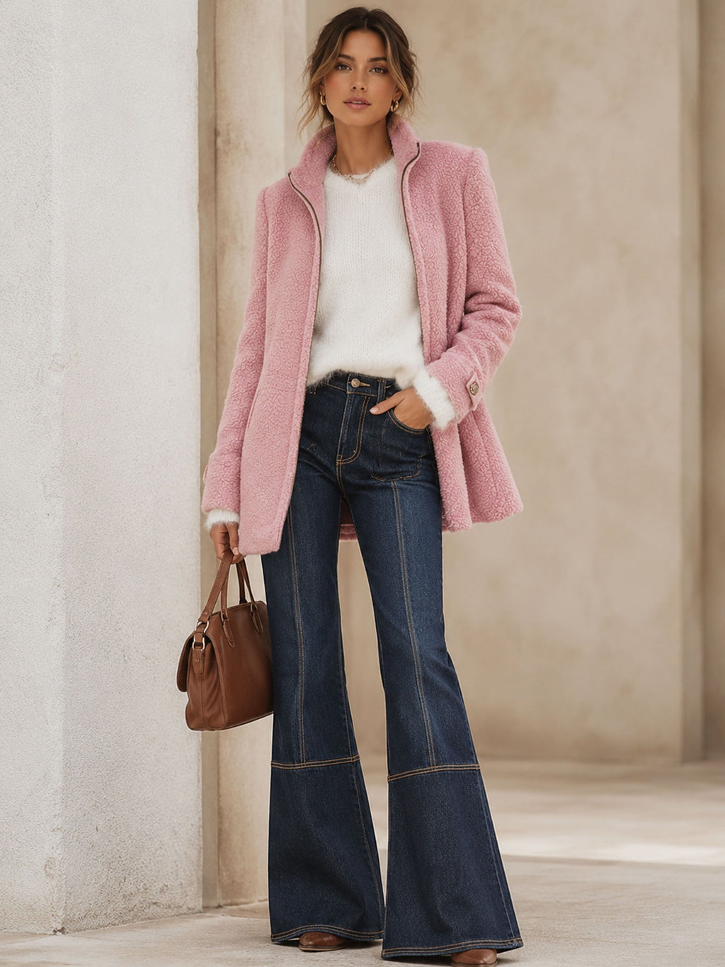 Paula | Chaqueta polar rosa vintage con cremallera