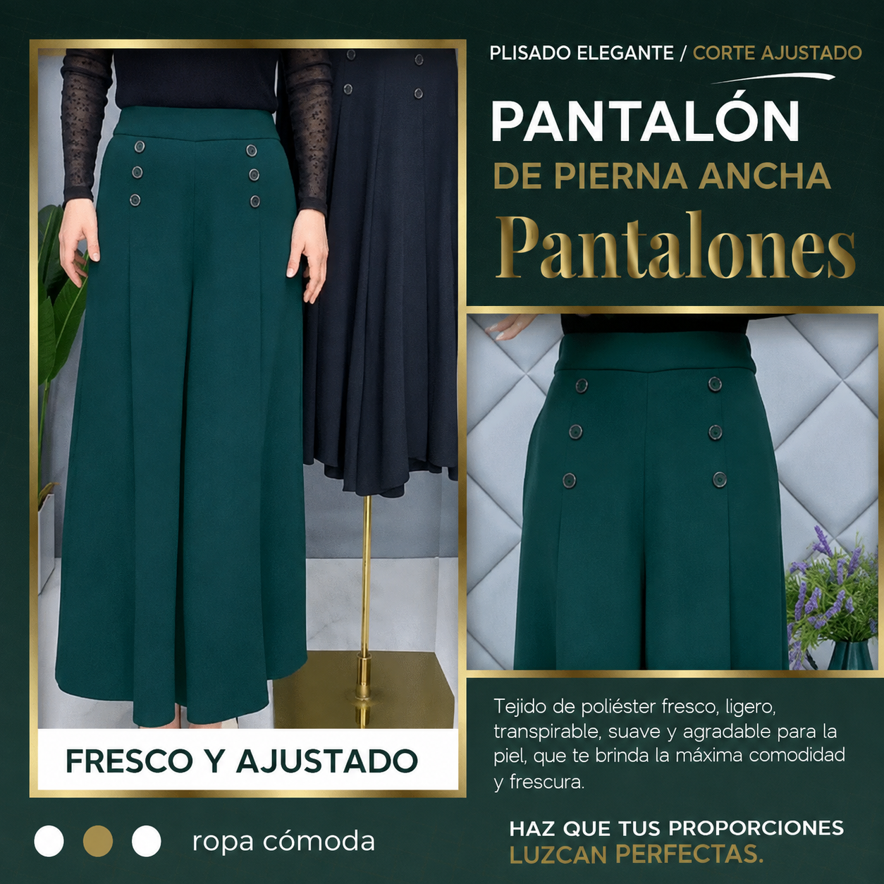 Pantalones de pierna ancha para mujer, estilo elegante y versátil