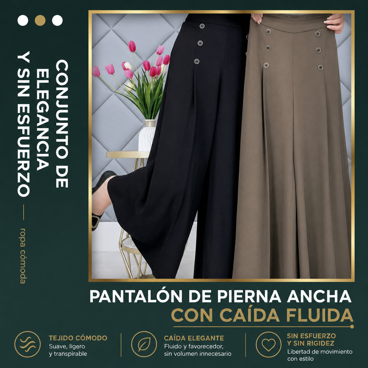 Pantalones de pierna ancha para mujer, estilo elegante y versátil
