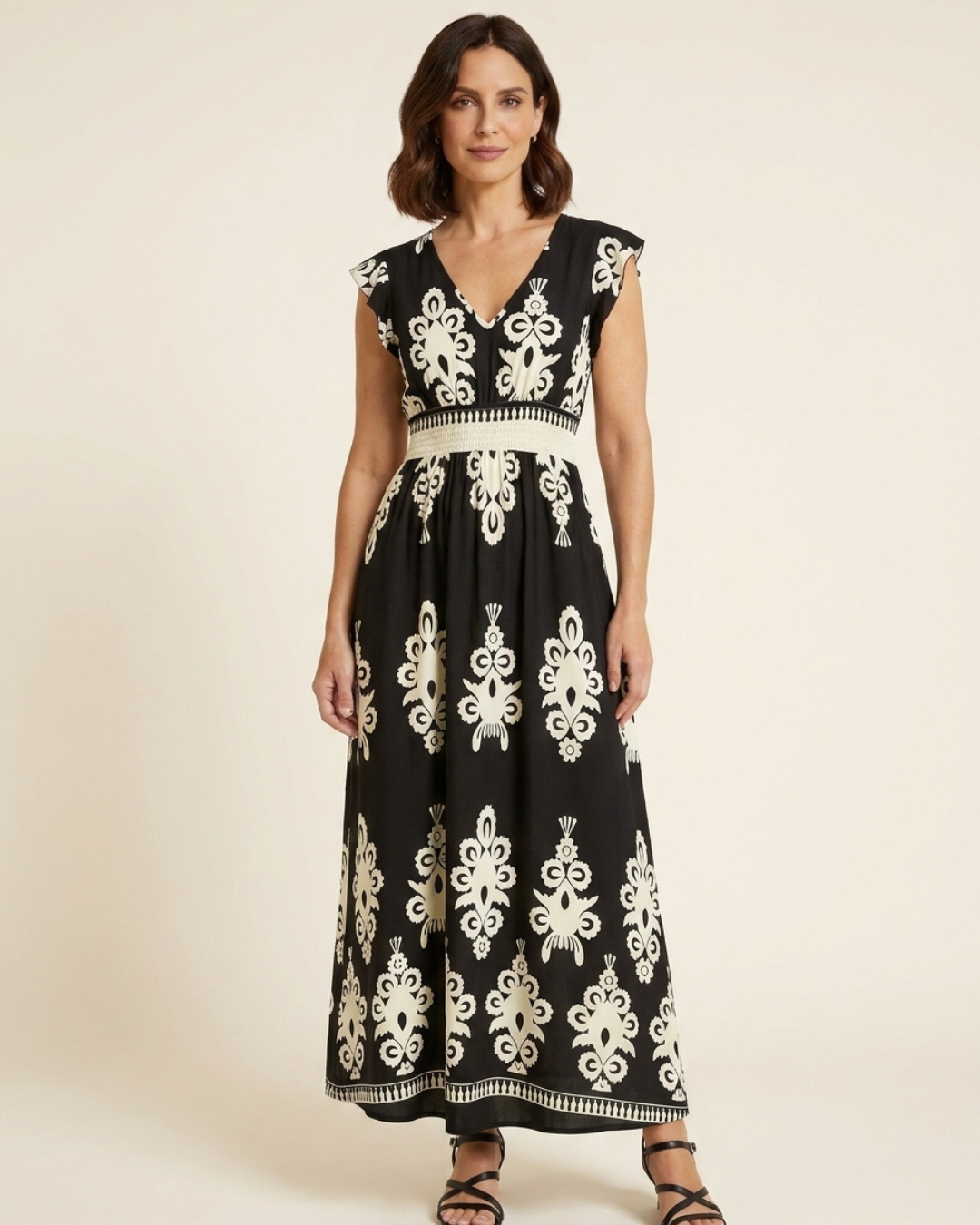 Candela - Vestido maxi barroco con escote en V