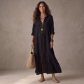 SOFIA | VESTIDO LARGO NEGRO HOLGADO CON BOTONES