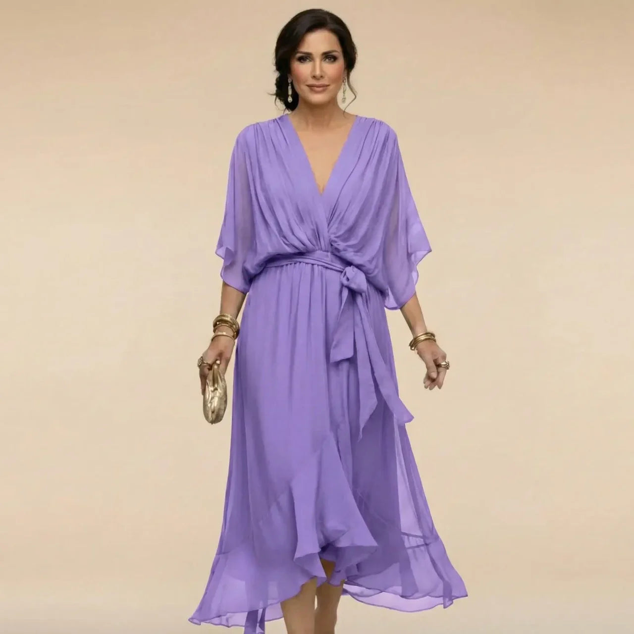 MARTA™ | VESTIDO DE CHIFFON CON ESCOTE EN V