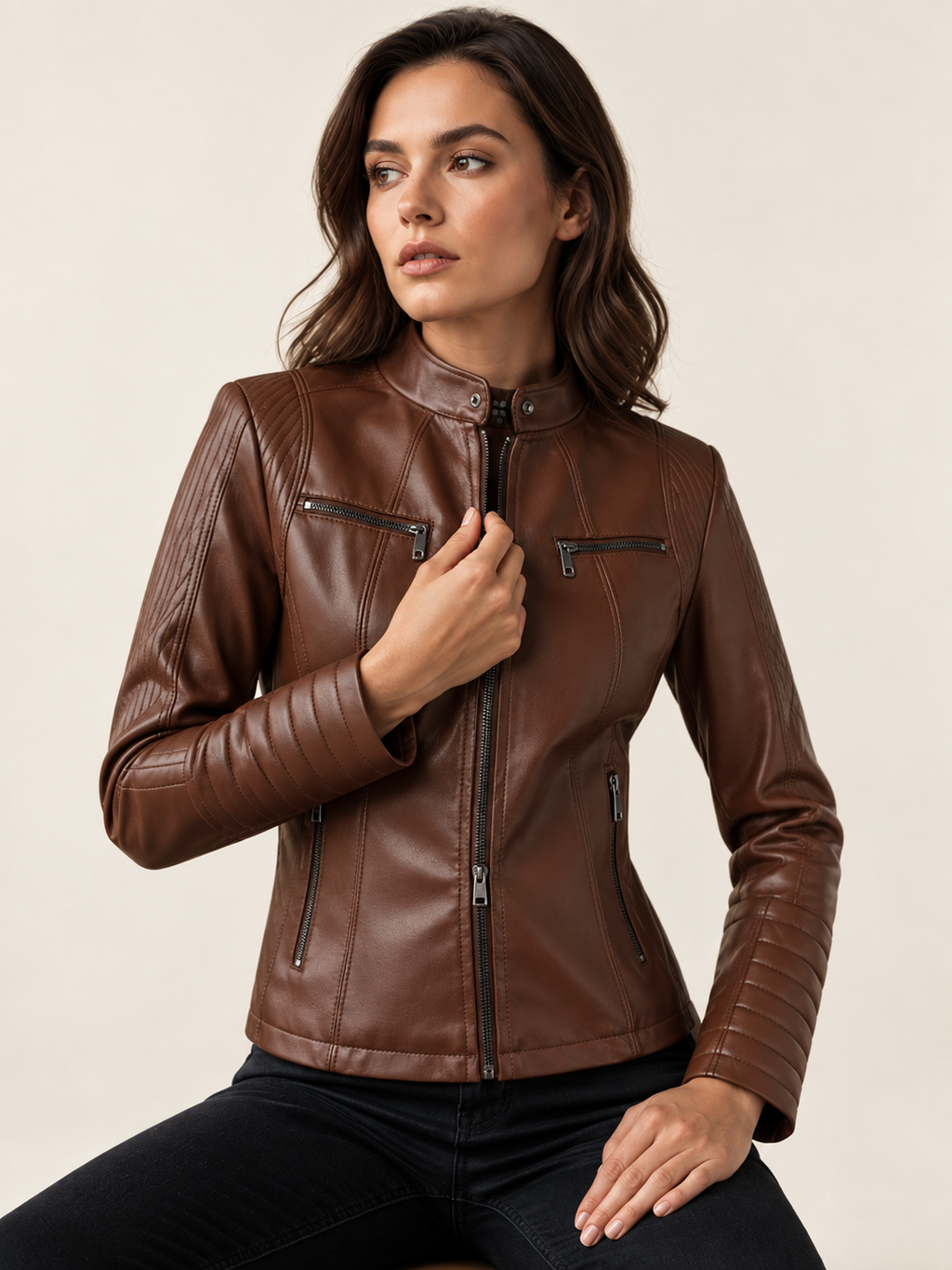 Aurea | Chaqueta motera de cuero sintético para mujer