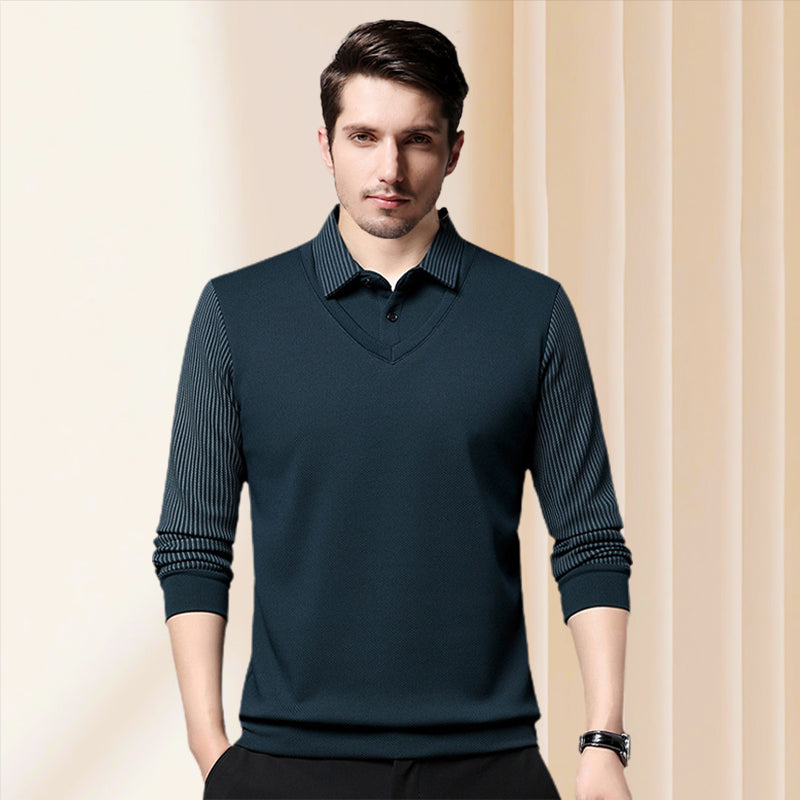 Martín | 🍂 Camisa de Cuello a Rayas 2 Piezas - Estilo Otoño/Invierno en Algodón Transpirable y Cómodo 👔📦