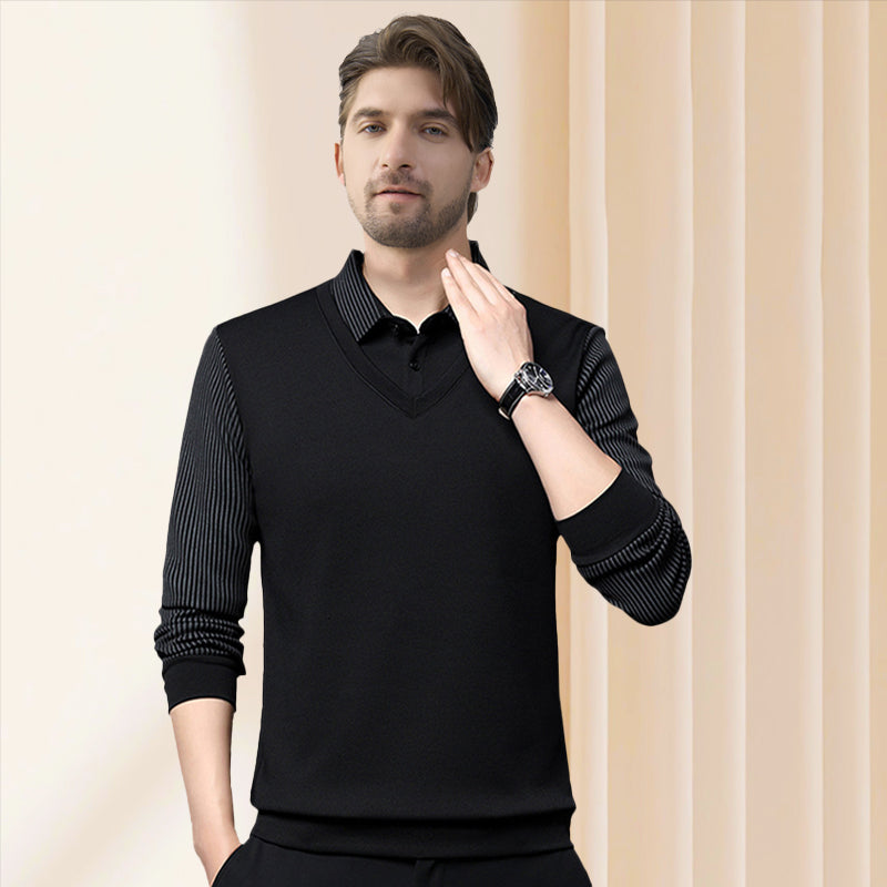 Martín | 🍂 Camisa de Cuello a Rayas 2 Piezas - Estilo Otoño/Invierno en Algodón Transpirable y Cómodo 👔📦