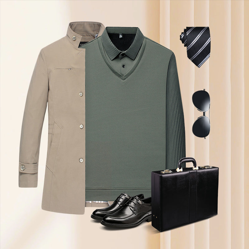 Martín | 🍂 Camisa de Cuello a Rayas 2 Piezas - Estilo Otoño/Invierno en Algodón Transpirable y Cómodo 👔📦