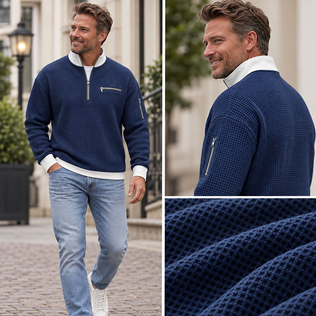 Enzo | Jersey de punto waffle con media cremallera