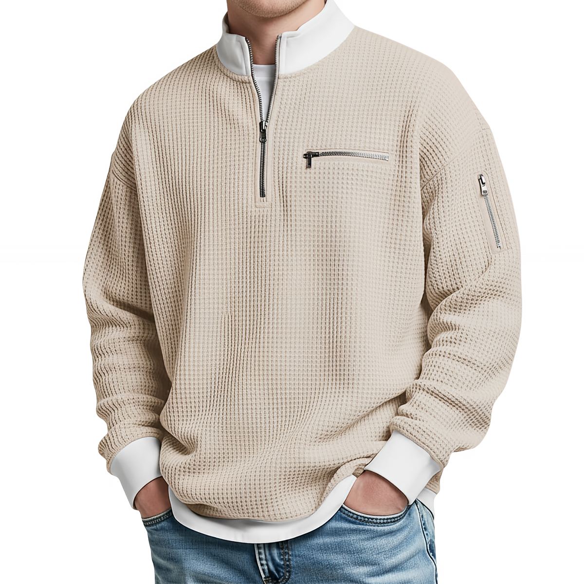 Enzo | Jersey de punto waffle con media cremallera