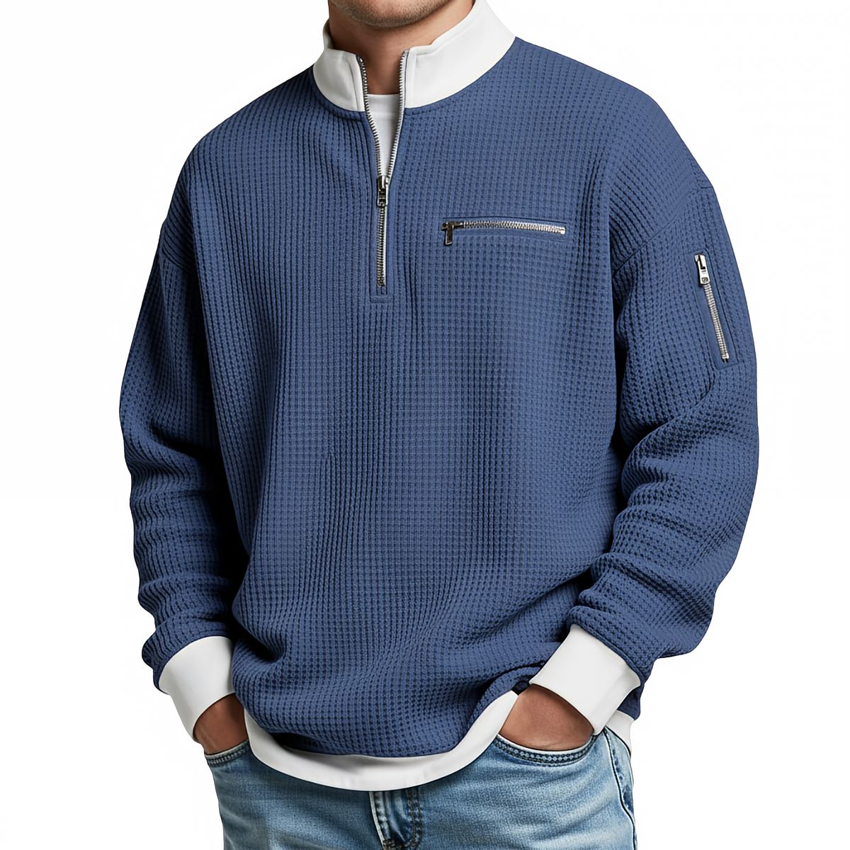 Enzo | Jersey de punto waffle con media cremallera