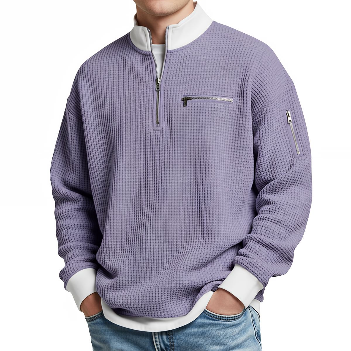 Enzo | Jersey de punto waffle con media cremallera