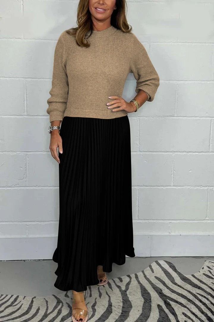 Claudia - Vestido maxi con jersey y falda plisada