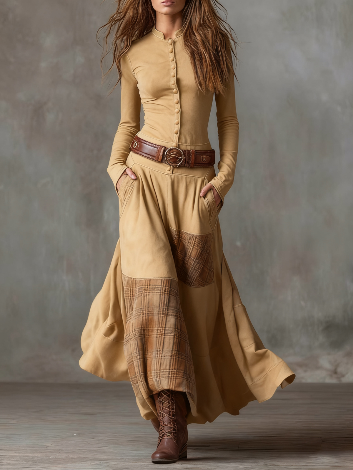Jimena | Vestido largo efecto ante con cinturón