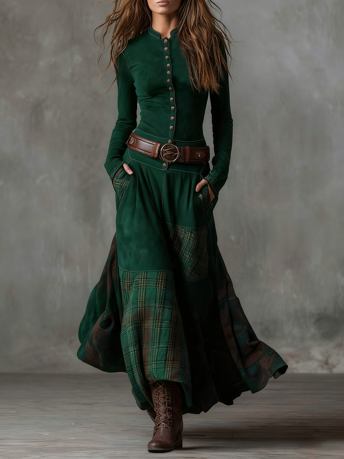 Jimena | Vestido largo efecto ante con cinturón