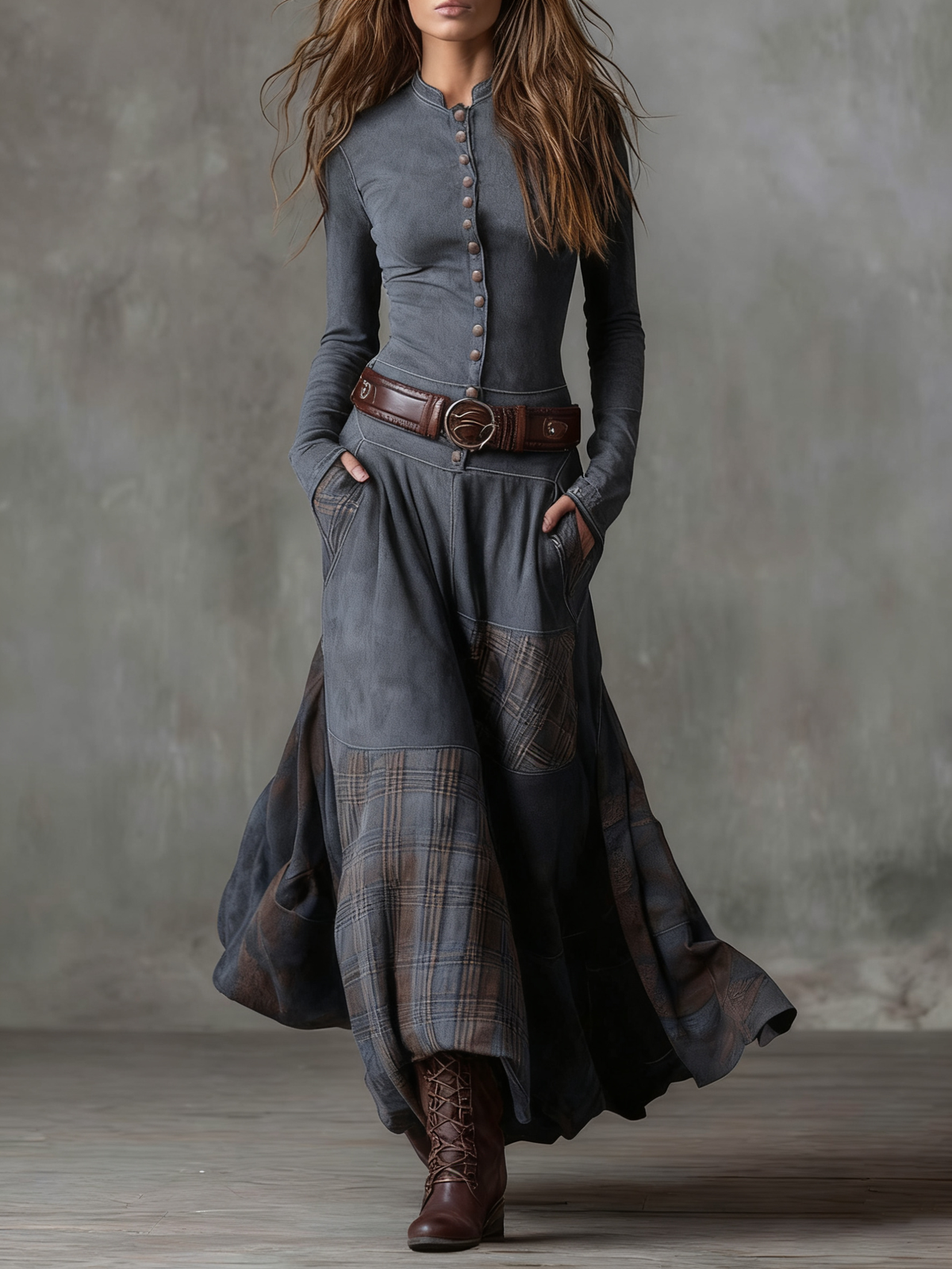 Jimena | Vestido largo efecto ante con cinturón
