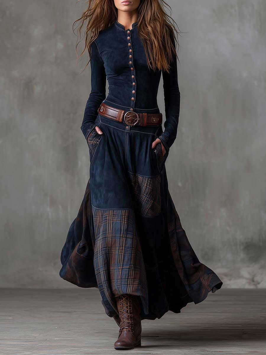 Jimena | Vestido largo efecto ante con cinturón