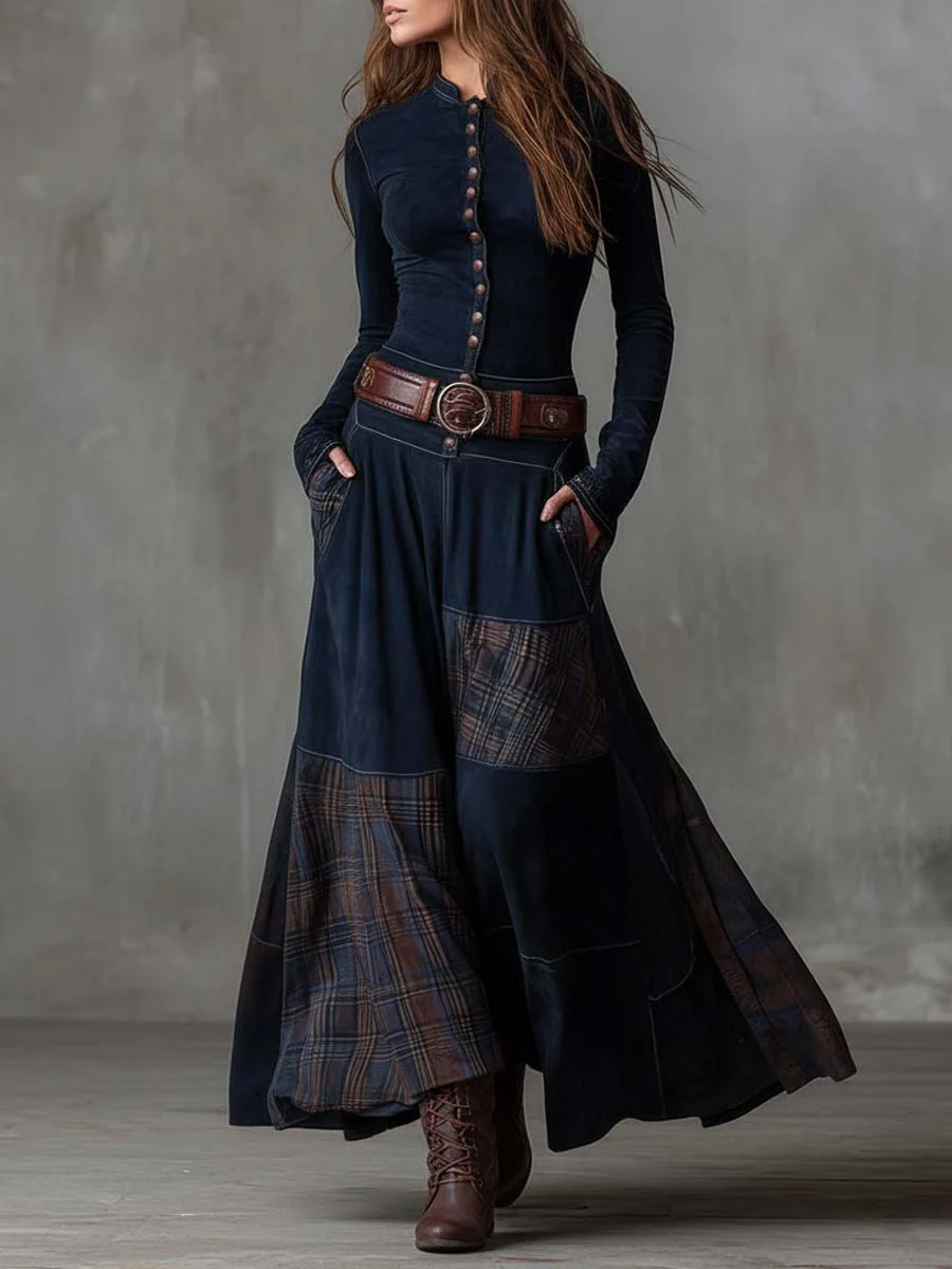 Jimena | Vestido largo efecto ante con cinturón