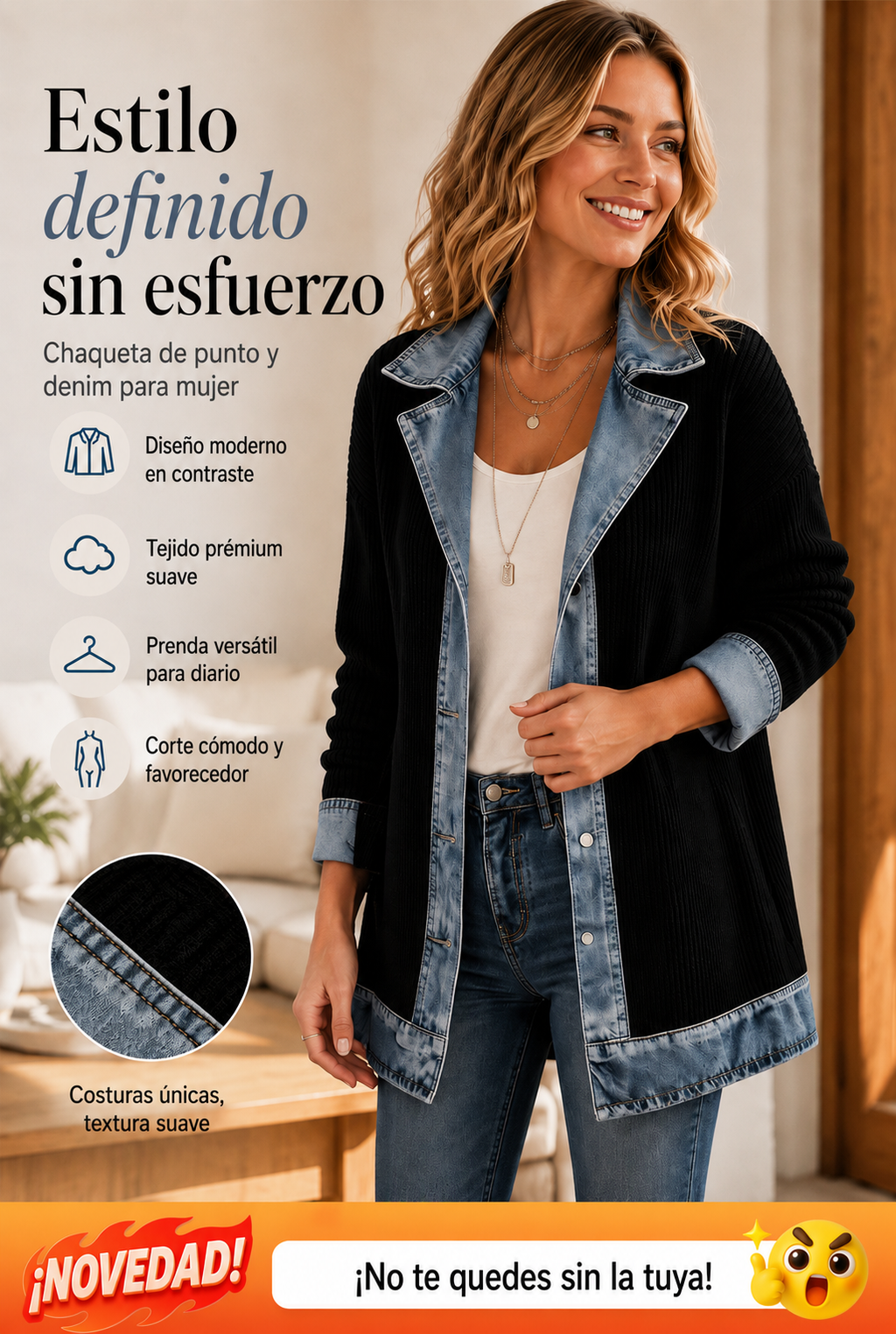 Abrigo de punto y denim para mujer — características