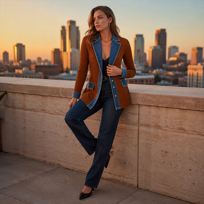 Abrigo de punto y denim para mujer — foto 2