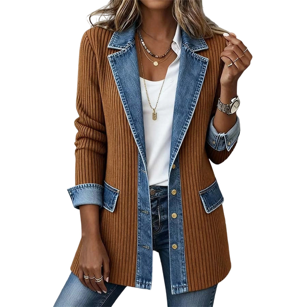 Abrigo de punto y denim para mujer — foto 4