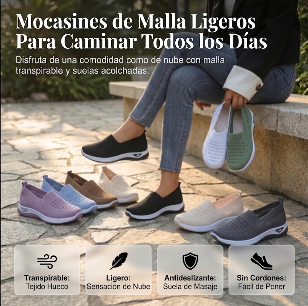 Malena | Zapatillas tipo slip-on de malla transpirables para mujer – Ligeras, flexibles y perfectas para estar en casa y disfrutar del tiempo libre