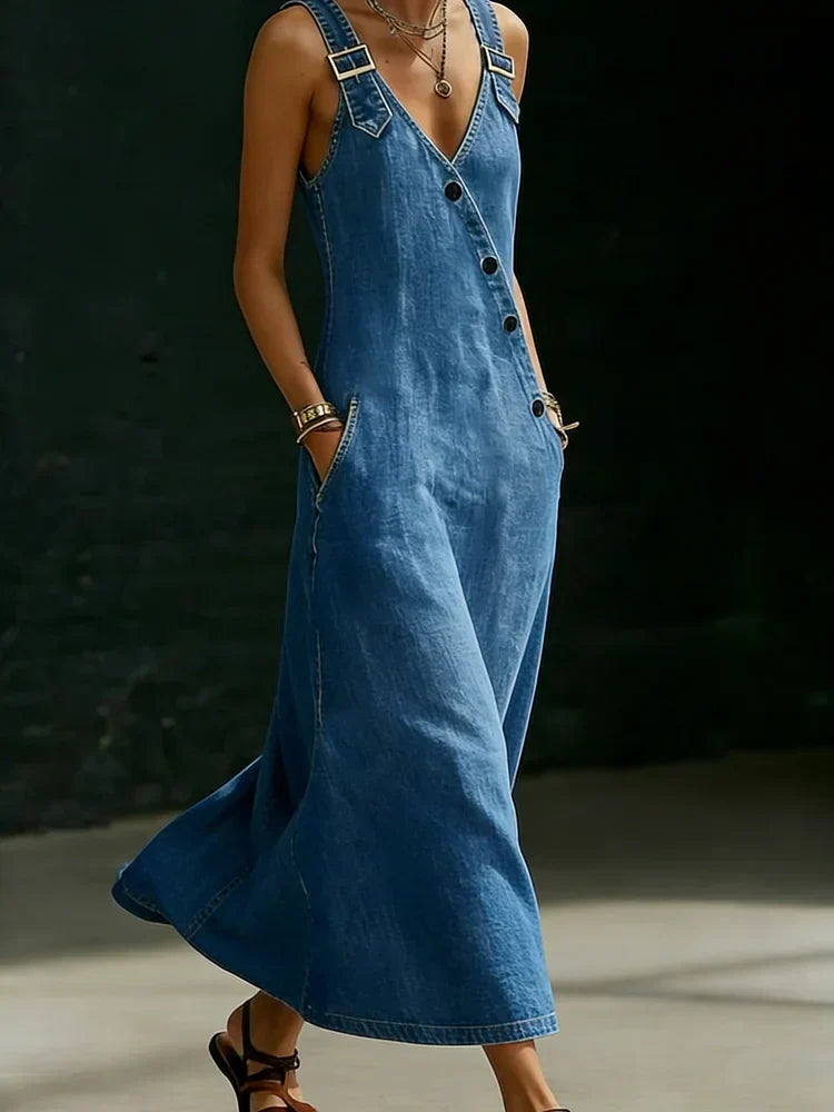 Vera | Vestido largo vaquero abotonado