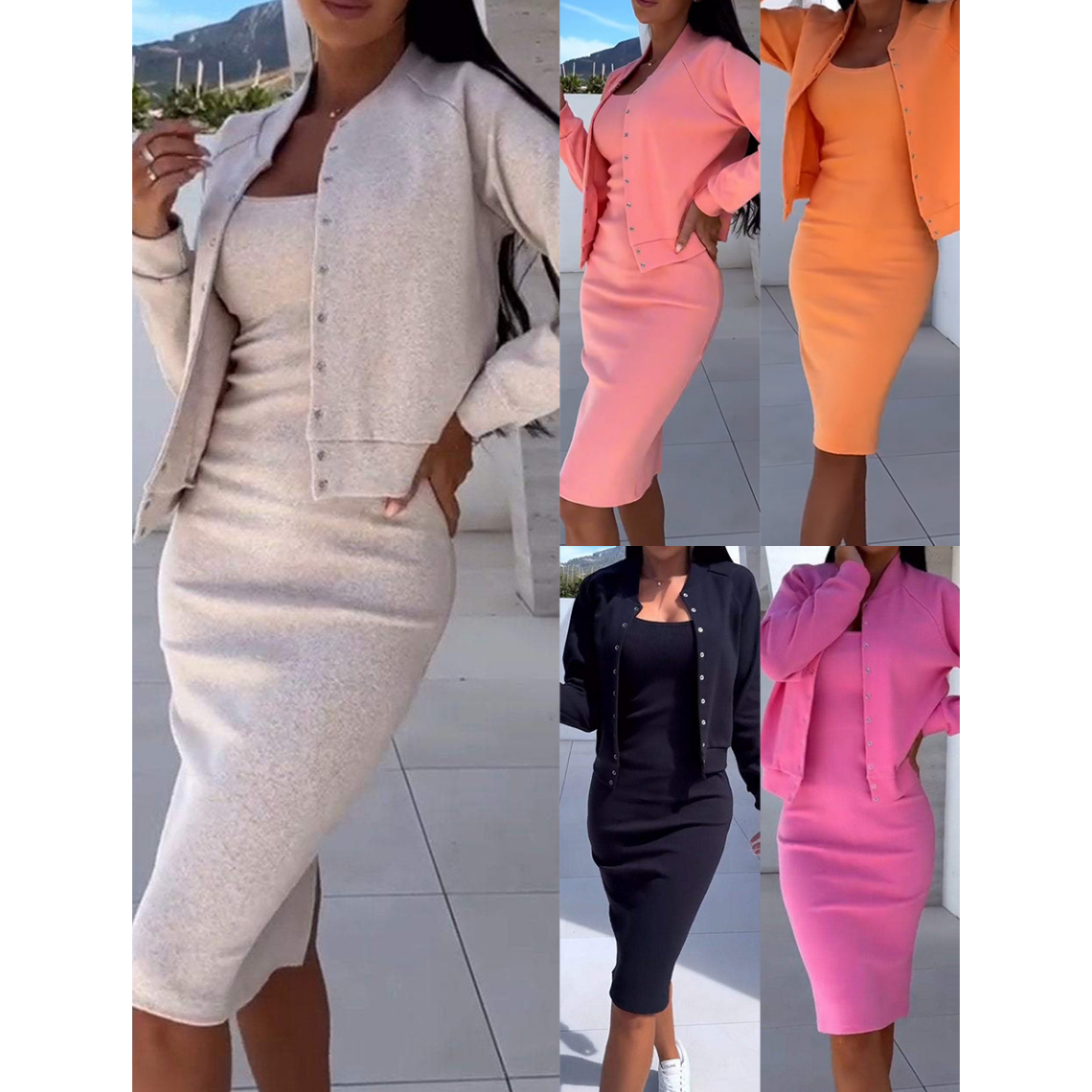 Conjunto de vestido y chaqueta en cinco colores