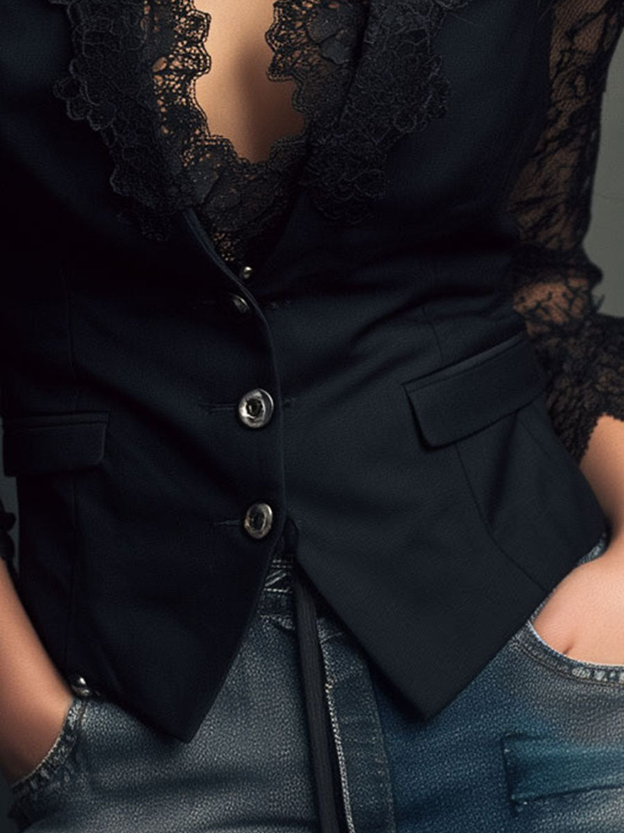Noemi | Blazer negra con mangas semitransparentes