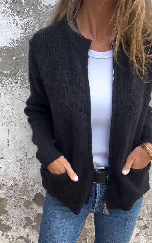 Violeta | Cárdigan de punto suave con cuello redondo y cremallera