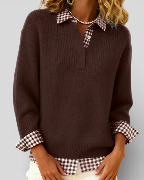 Berta | Jersey de punto con detalle de camisa a cuadros