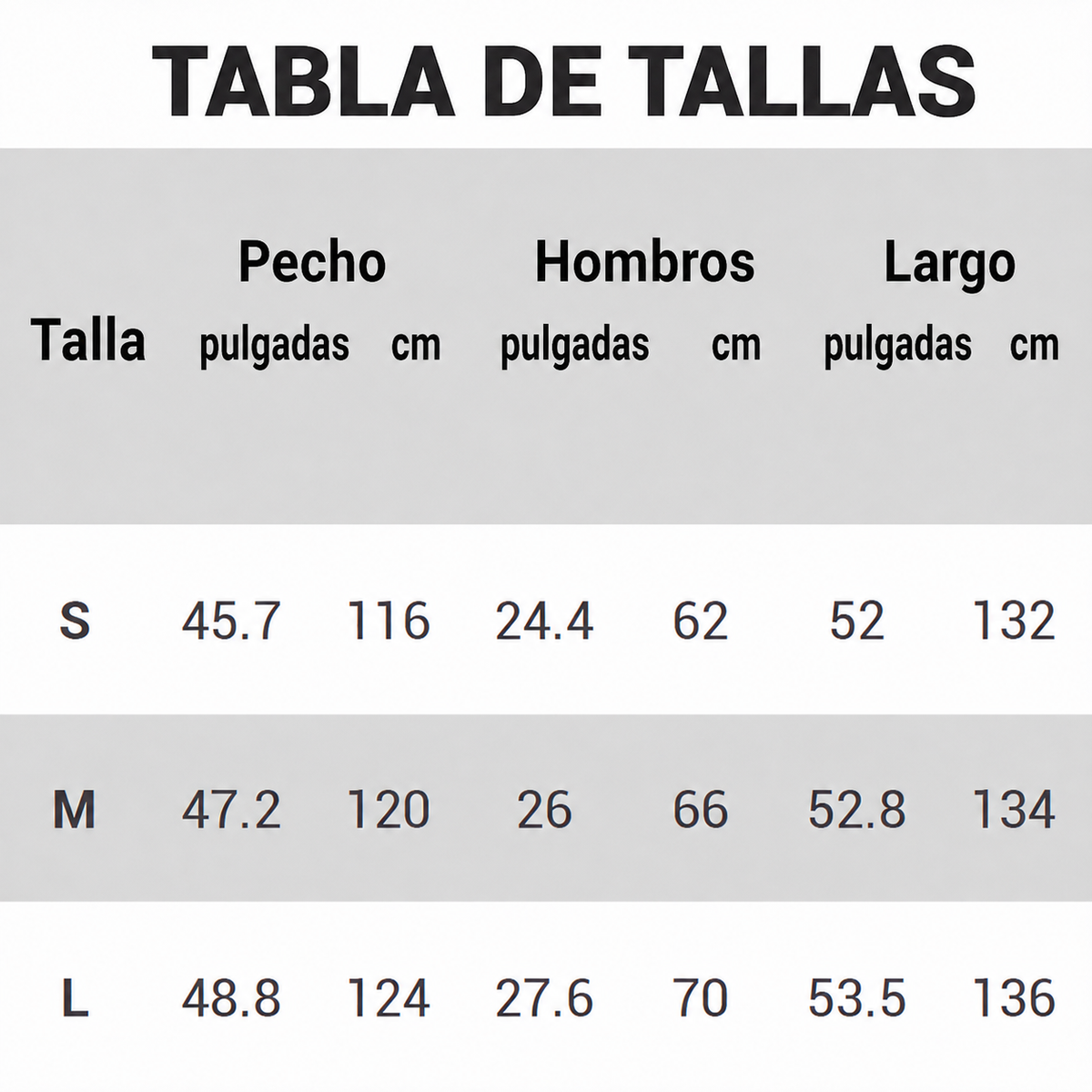 Tabla de tallas del cárdigan largo de crochet calado