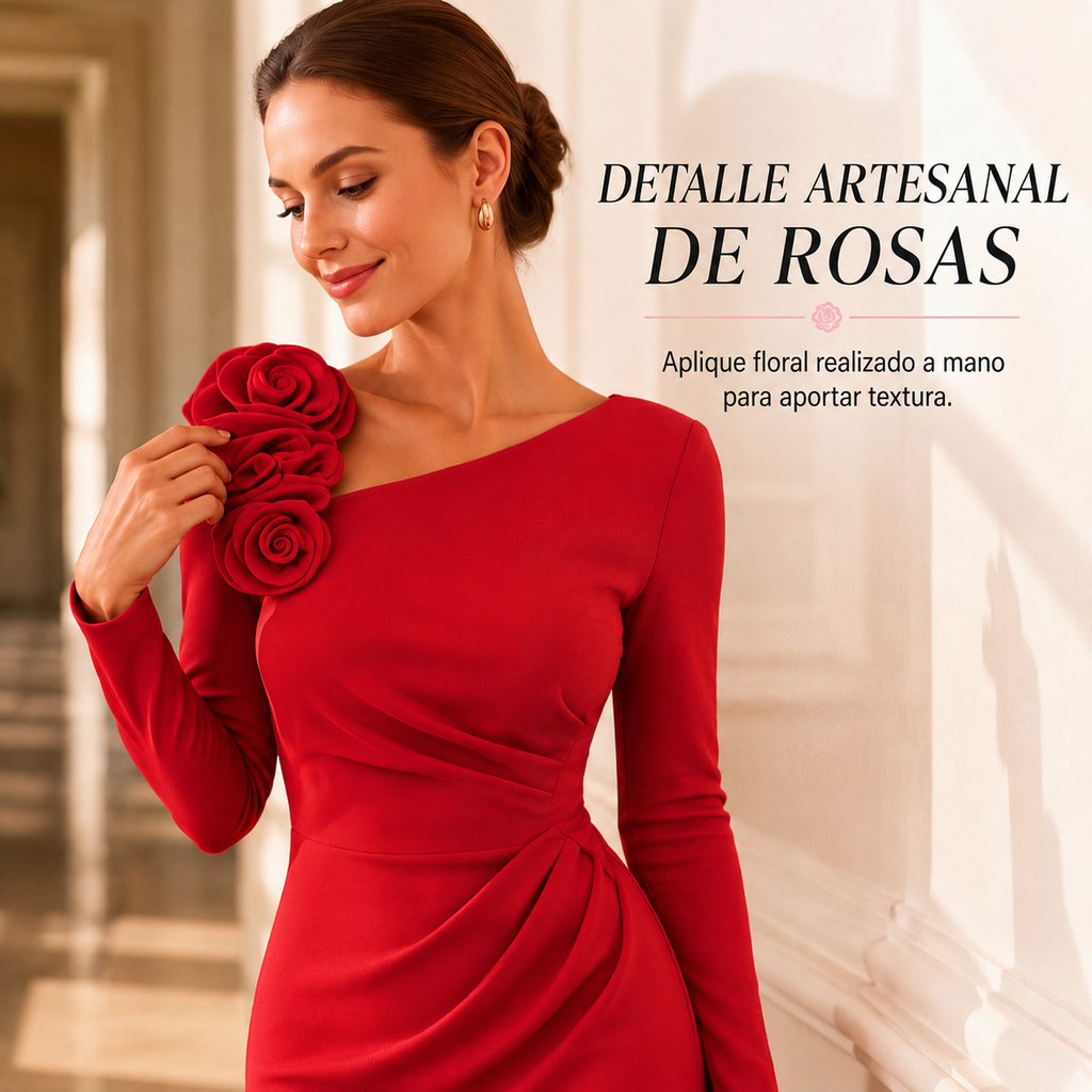 Detalle artesanal del aplique de rosas